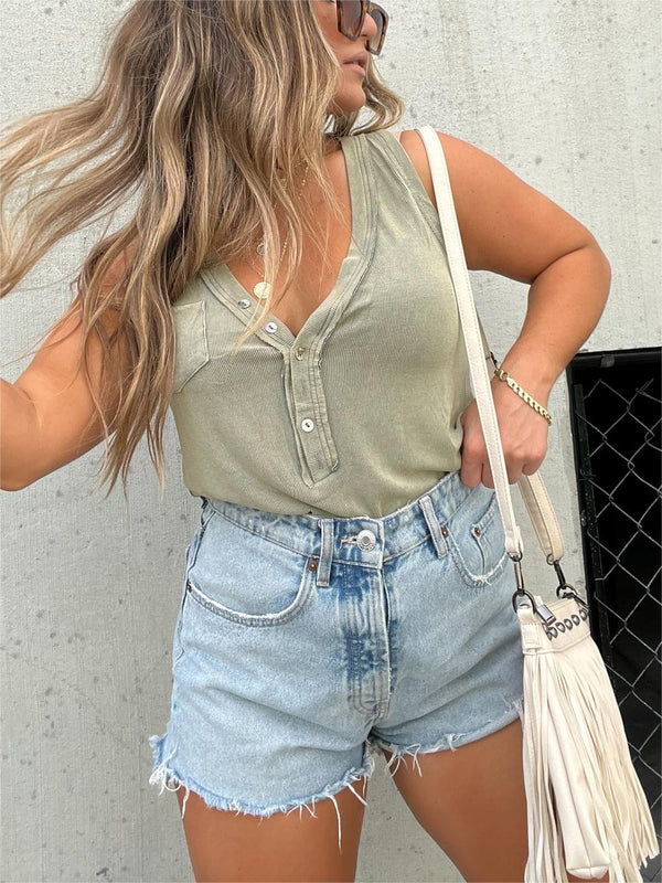 2024 New Women's Washed Button Tank (Buy 3 Free Shipping)